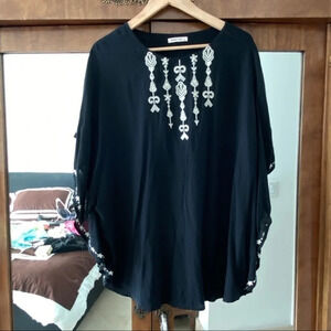 Top Tunic Bat sleeves M black white